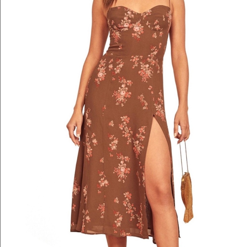 Reformation Brown Floral Midi Dress - Picture 4 of 5